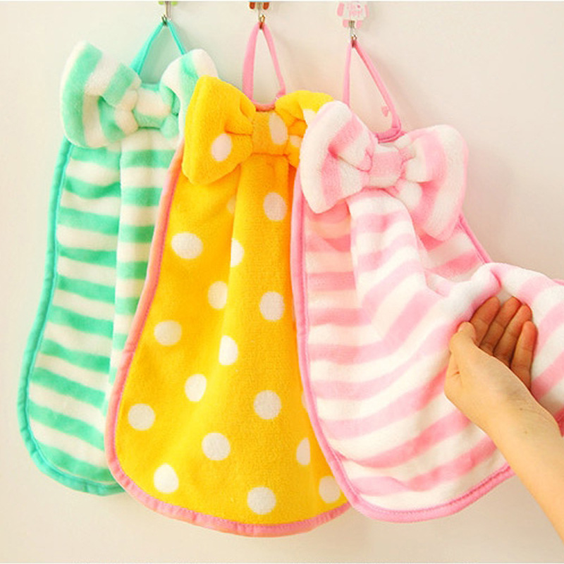 Creative Thickening of Absorbent Coral Suede Rubbing Hand Towels Hanging Cute Children Towel Kitchen Rag Dressing Room Grater Cloth