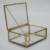  High-end wedding ornaments Exquisite lace square glass jewelry box Jewelry jewelry storage box Jewelry display