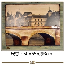 European-style iron with wooden board three-dimensional wall decoration retro old bridge Castle pattern decoration hanging meter box cover