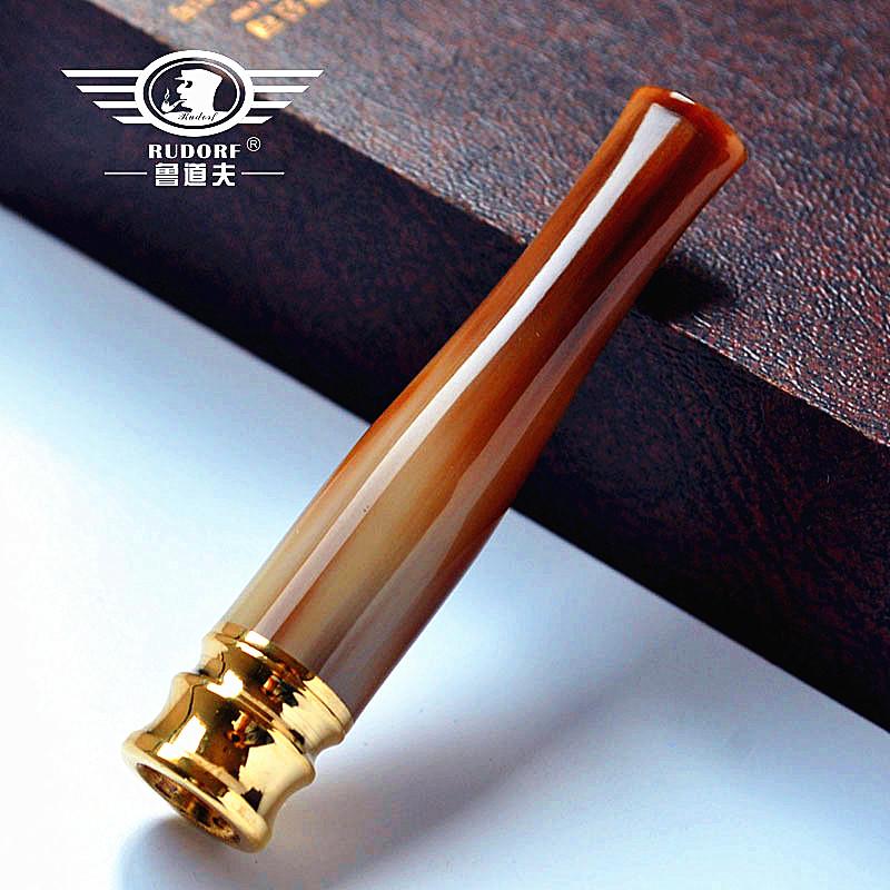 Tibetan Rat Horn Cigarette Holder for Men's Nicotine Cigarettes With Lalever Filter Circulating Type Washable Cigarette Mouth