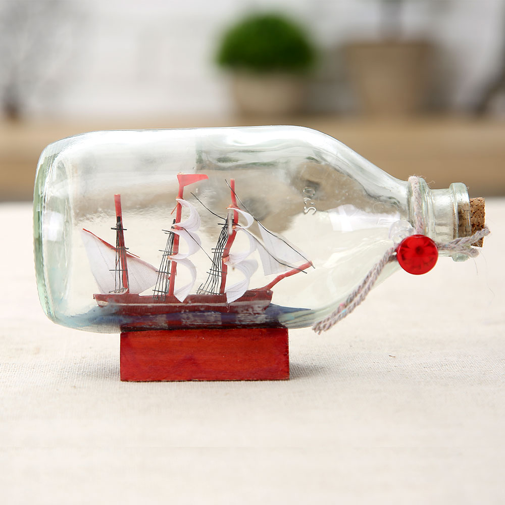 Mediterranean bottle boat model ornaments Sailboat glass ocean drift bottle smooth sailing Black Pearl handmade