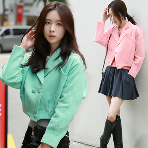Hàn quốc mùa thu và mùa đông dày áo len màu hồng đậu màu xanh lá cây len áo khoác nữ ngắn sinh viên cloak Nizi coat áo cardigan nữ