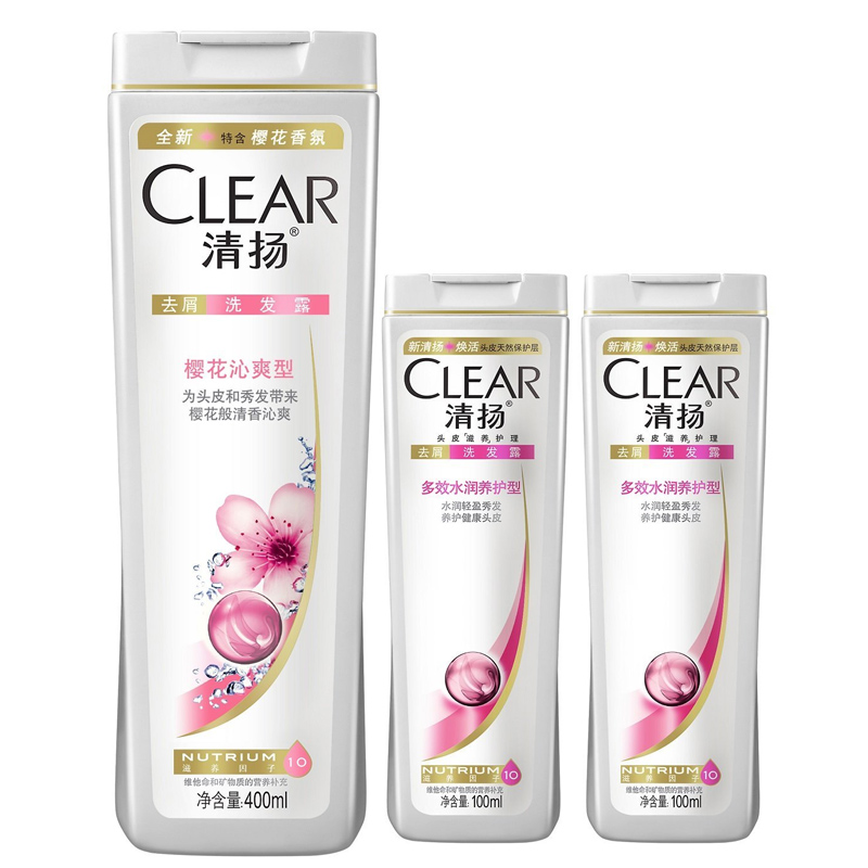 CLEAR/清扬去屑洗发露樱花沁爽型400ml送多效水润100ml*2 套装