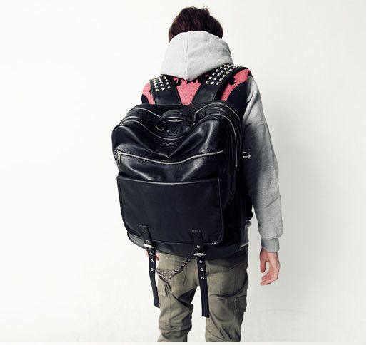 Han edition of the Chao Men College Feng Pu PU PC Pack for Men's Bag Bag High School Student Travel Pack