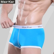 Màu xanh nam đồ lót cotton boxer eo eo thoáng khí U lồi kích thước lớn cotton mùa hè bốn góc quần short hộp quà tặng