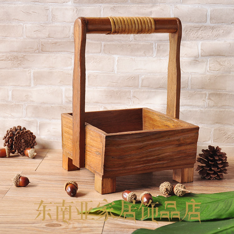 Thai craft gift pendulum decoration wood carving Southeast Asian style Home Furniture Accessories Handmade Solid Wood basket teak Decorative Fruit Basket Small