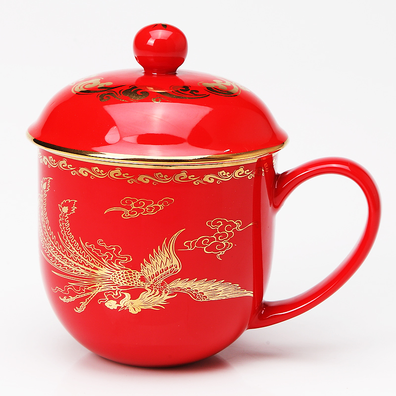 Red porcelain longfeng the CPU 's wedding gifts ceramic cups suit glass tea set wedding gift cup tea cups