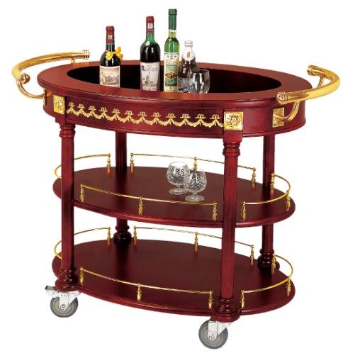 Upscale solid wood trolley oval triple layer wine cart refreshment car tea buffet Eurostyle mobile dining car service