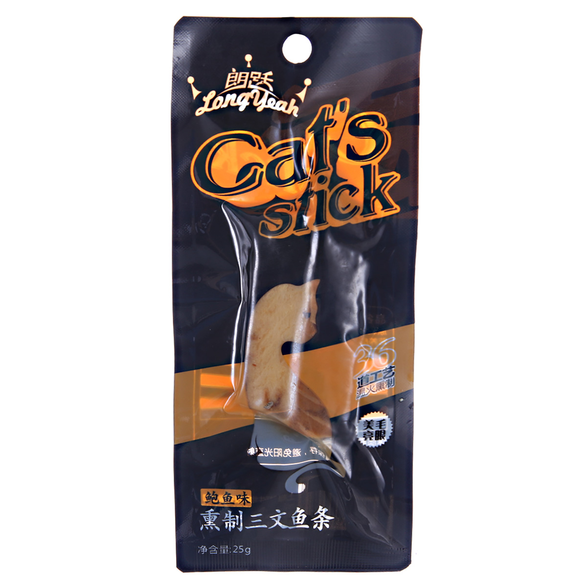 波奇网 宠物猫零食 朗跃熏制三文鱼条鲍鱼味25g天然鱼条猫零食
