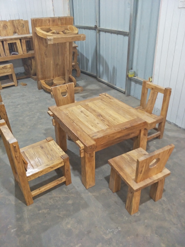Solid wood dining table square study table strong dining table simple solid wood table old elm furniture table and chair combination