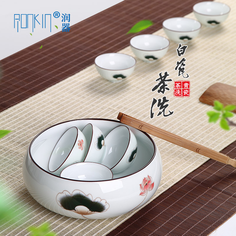 Ronkin dehua white porcelain tea wash hand - made teacup flowerpot large cup for wash ceramic kung fu tea tea taking of spare parts