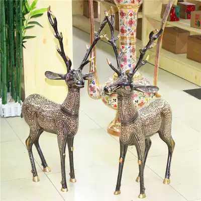 Pakistani bronze handicrafts 40-inch couple Fushou Fu Gui Deer festival housewarming gift BT533