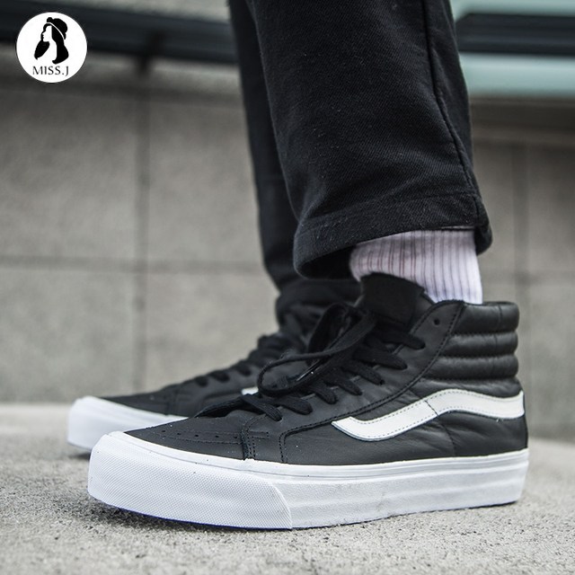 black leather vans hi top