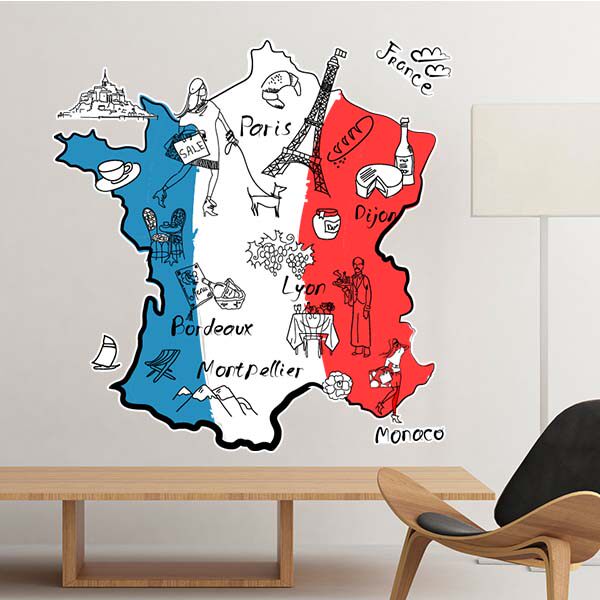 Map city France landmark flag Scenic spots Cultural customs Illustration pattern wall sticker