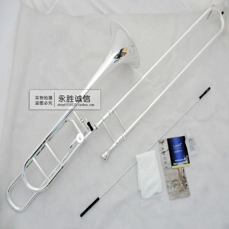 Renost Bass Tenor Transposed Trombone Musical Instrument Pull Tube Down B-F Sterling Silver Plated