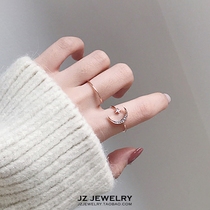  JZ Ring European and American simple rose gold ins ring Korean temperament tide diamond moon ultra-fine opening ring female