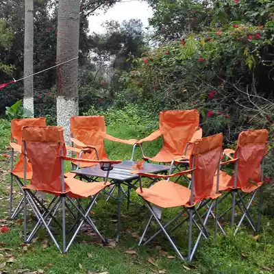 Light-packed outdoor portable folding table and chair barbecue self-driving tour camping table and chair set one table six-chair combination