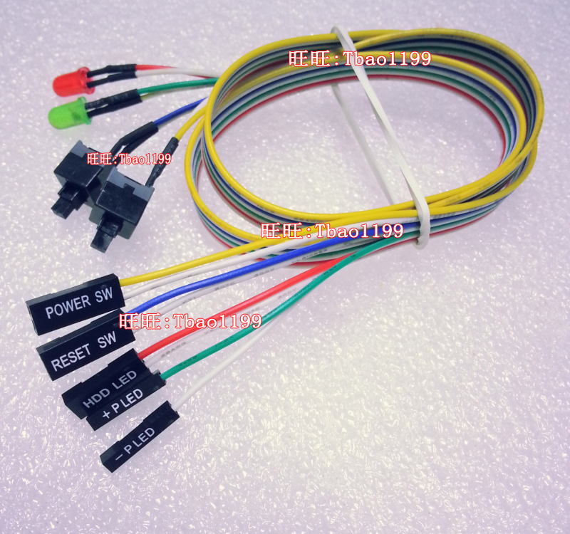 8 wire with indicator lamp computer switch line PC reset switch line PC switch machine desktop computer switch