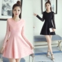 Xuân-Hè 2018 mới của phụ nữ phiên bản Hàn Quốc của đầm ren mỏng tay dài váy đáy váy Váy trắng thon mẫu váy khoét eo	
