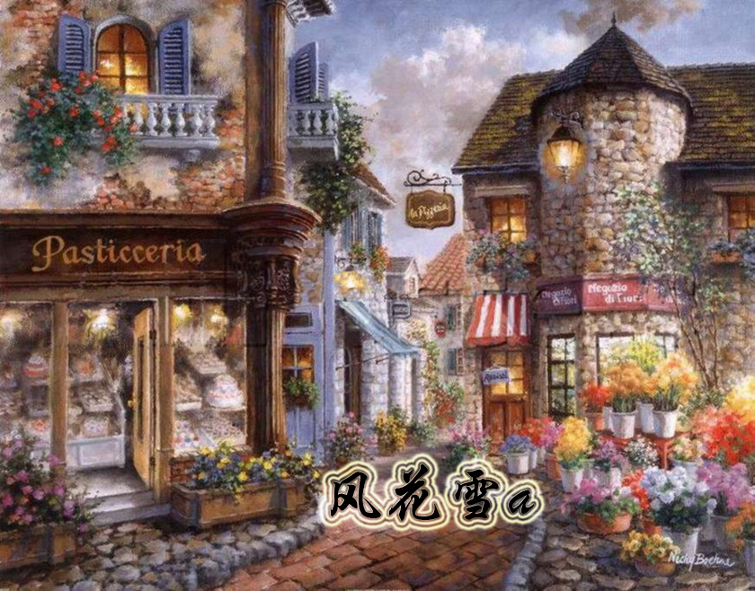 Ultra clear colored cross embroidered drawing drawings Source File Mediterranean Oil Painting Town Ambience 350273