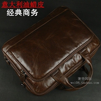 European and American classic mens first layer cowhide business Bag Mens bag retro wax leather womens laptop bag