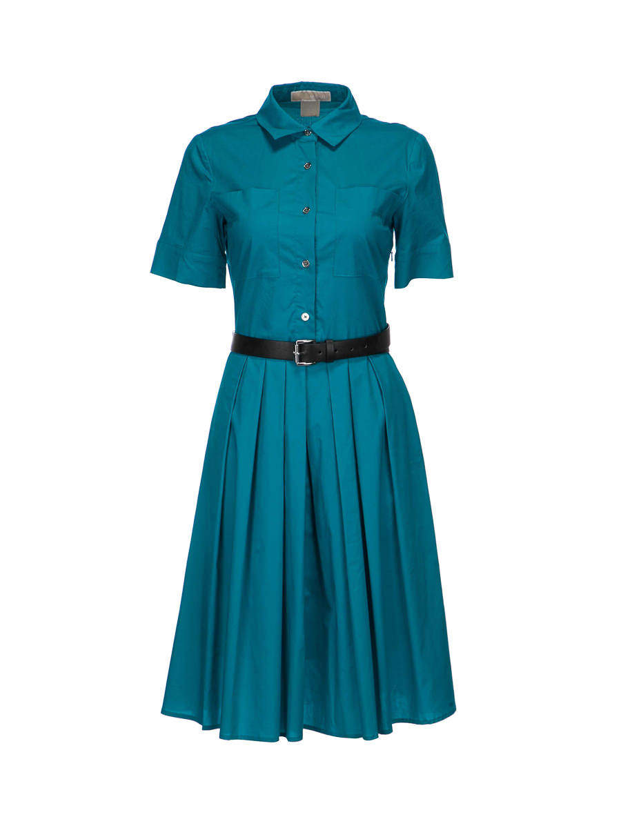 MICHAEL Michael Kors 瓦蓝色翻领褶裥设计连衣裙