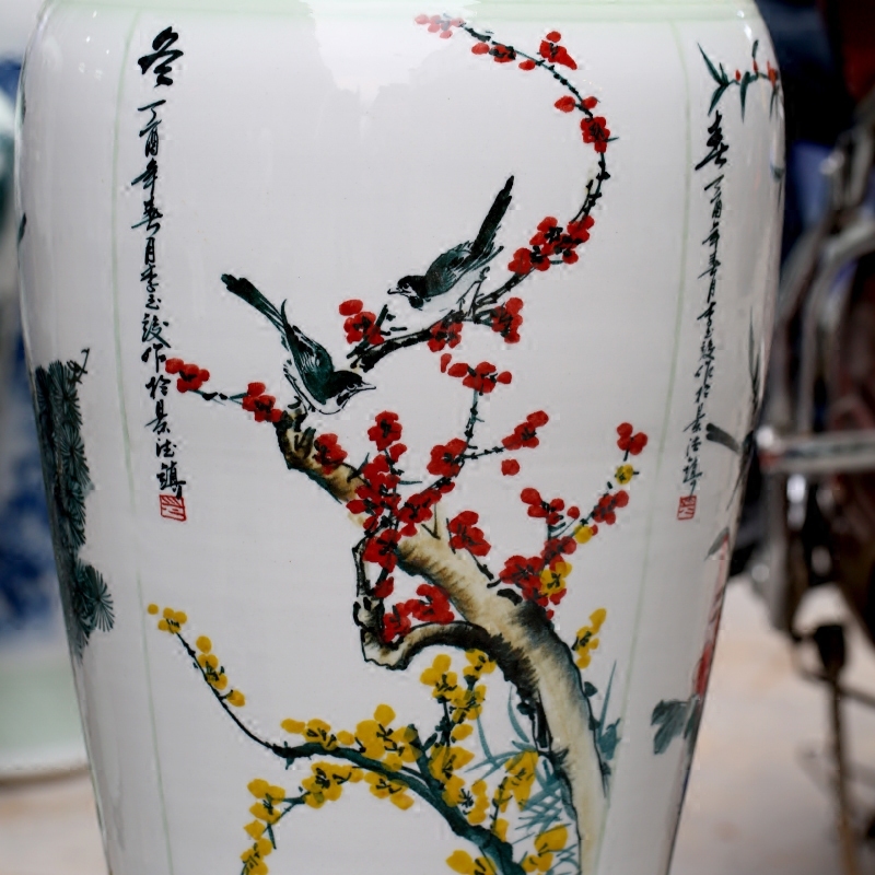 Jingdezhen ceramic hand - made figure of the four seasons, spring, summer, autumn and winter landing big vase home sitting room adornment is placed