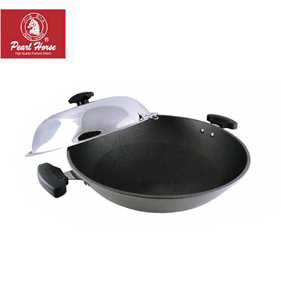 台湾官网直邮进口【Pearl Horse】超硬瓷釉不沾双耳炒锅 45cm