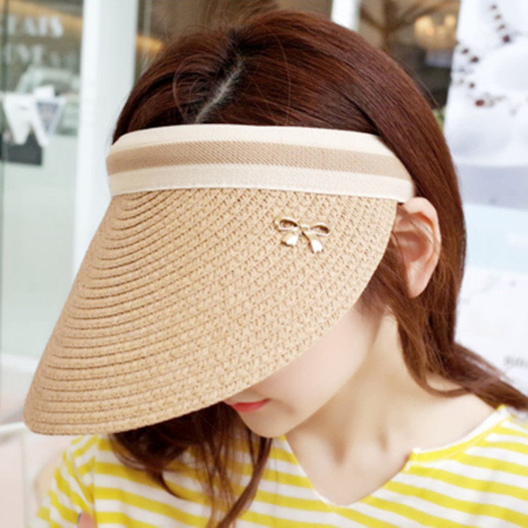 Korean version of butterfly knot straw hat sunbeds Empty Top Duck Tongue Cap Summer Sunscreen Sunscreen Hat Beach Hat Children