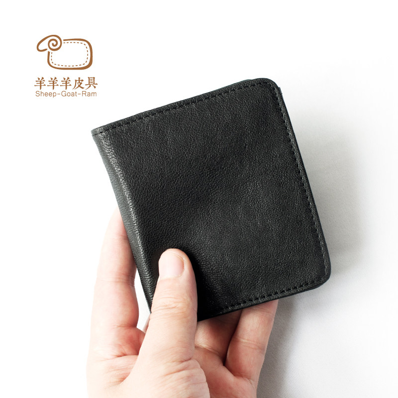 Goat Leather Male Wallet Male short section Female slim Young Vertical Tips Soft Tide Small Money Clip Genuine Leather Clip Summer Student Brief