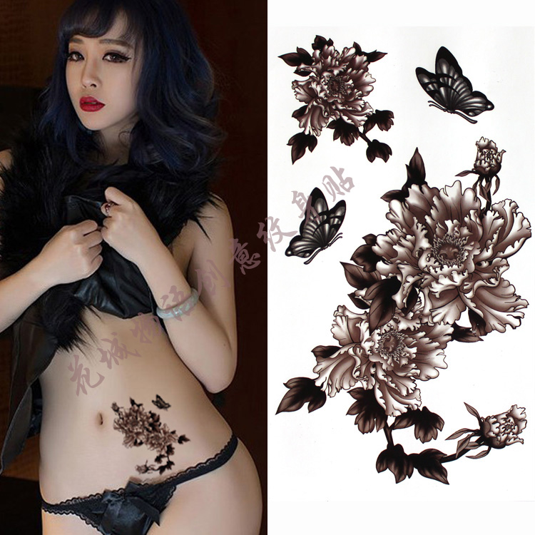 紋身貼防水女持久水墨月季花蝴蝶仿真性感遮疤痕刺青貼 紋身貼防水女持久水墨月季花蝴蝶仿真性感遮疤痕刺青貼