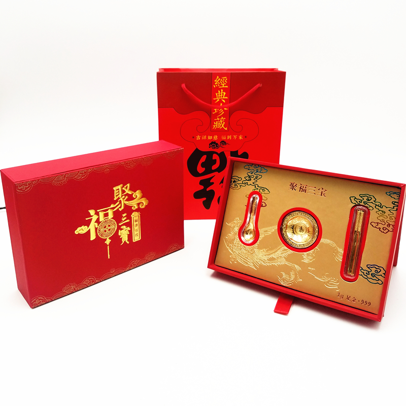 2021 Year of the Ox Jufu Three Treasures Gold Bowls and Chopsticks Gold Leaf Wealthy Gold Bowl China Life Insurance will sell handy gifts