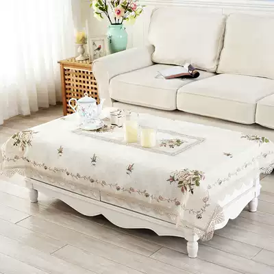 Flax embroidered tablecloth tea table cloth cross-stitch Chinese style rectangular tablecloth table cover pastoral garden