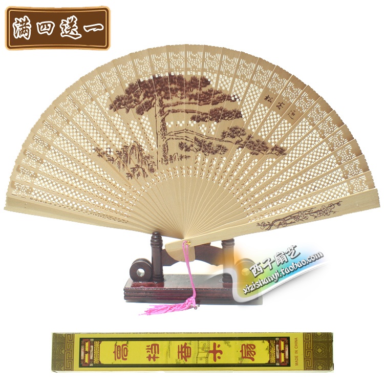 Chinese style lady folding fan Sandalwood fan Sandalwood fan Burmese incense fan Hollow craft gift fan