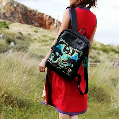 Cloud decoration totem original design women's bag national style Phoenix leather square shoulder bag men's and women's travel bag