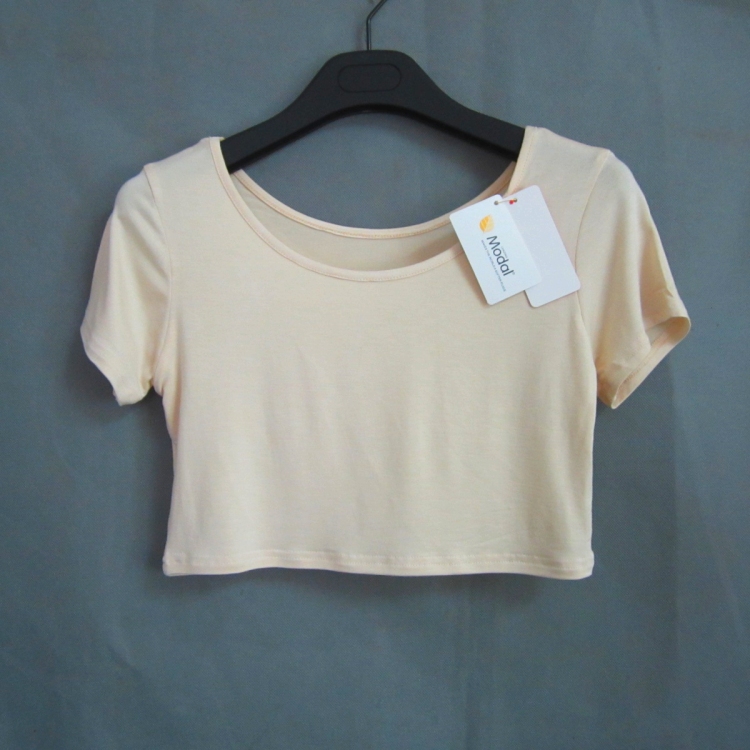 Free Shipping Solid Color Modal Short T-Shirt Crop Top Low-Neck Short-Sleeve Women's Top