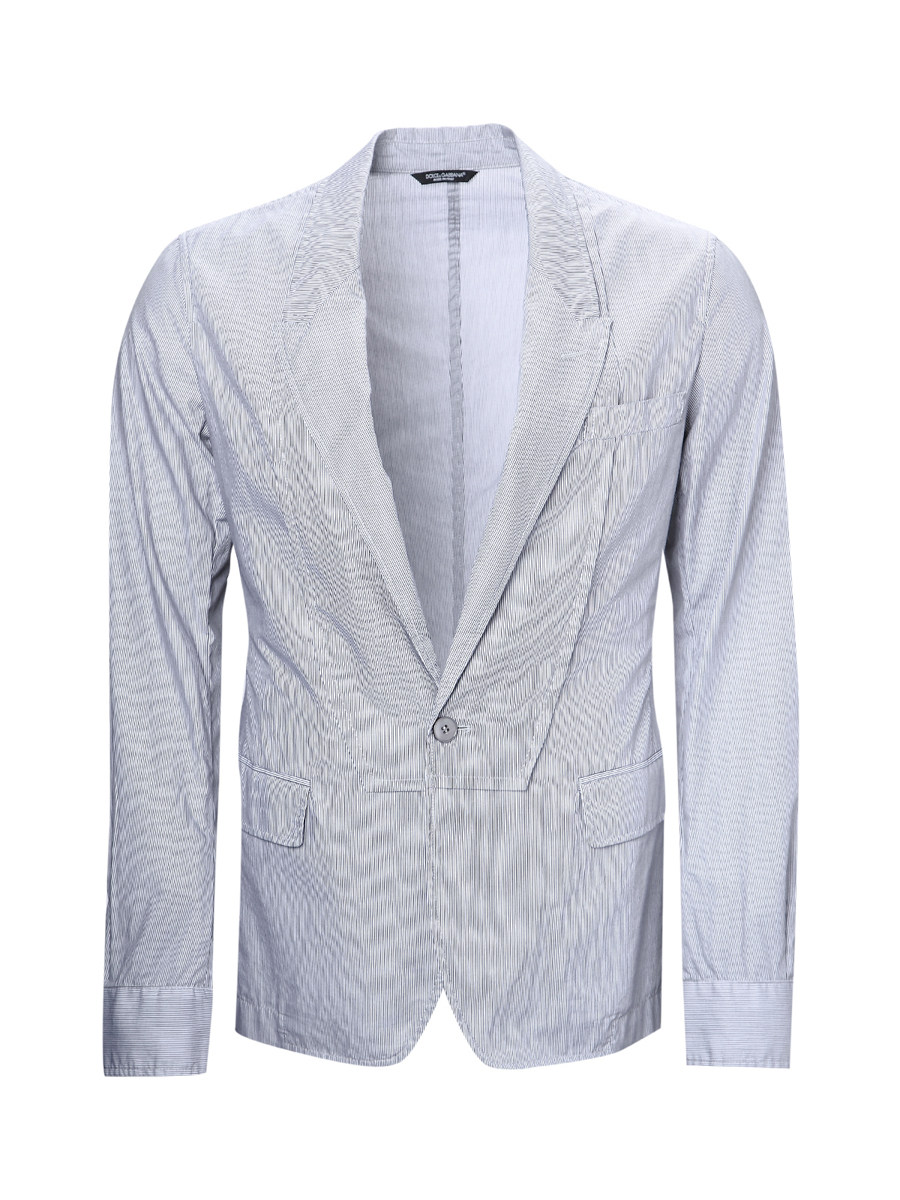 Dolce&Gabbana 浅灰色戗驳领条纹饰西装外套