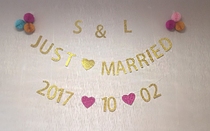 Custom Date Digital Pull Flowers Gold Sparkling Pink Glistening Wedding Party Date Birthday Party Banners Wedding Remembrance