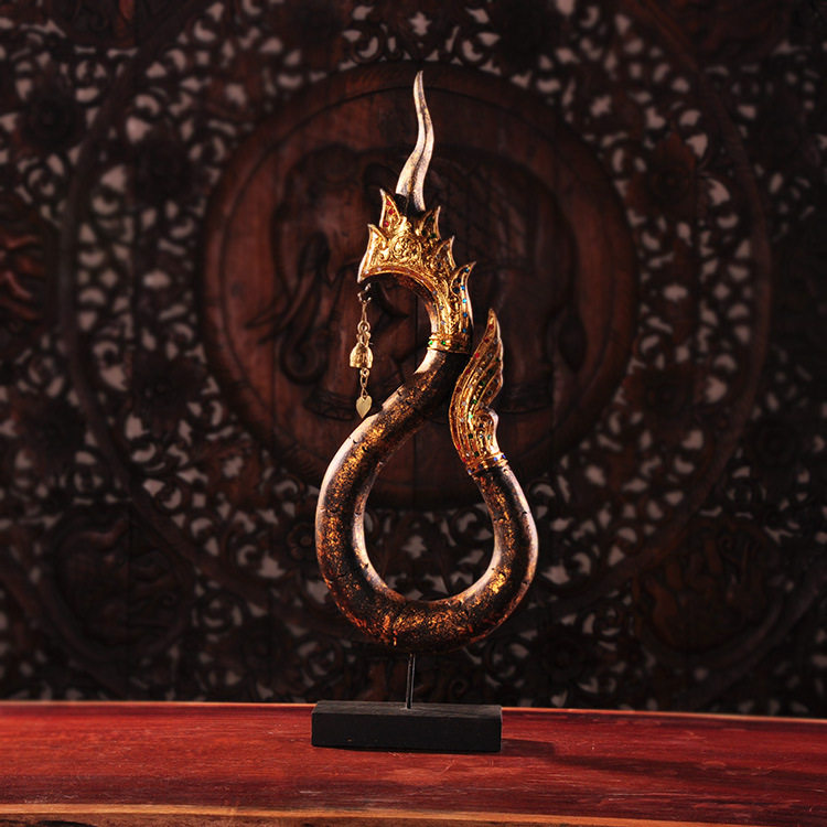 Thai handicraft home decoration wood carving retro abstract peacock copper bell decoration living room porch decoration
