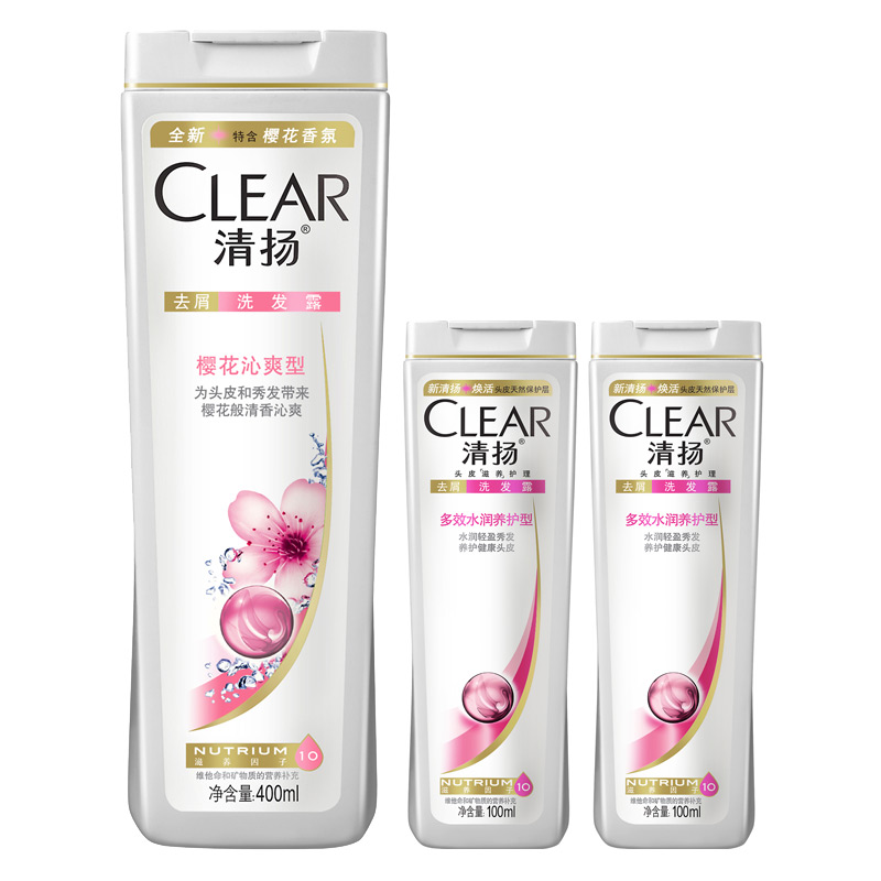 清扬女士樱花沁爽去屑洗发露400ml/200ml清爽滋养洗发水樱花