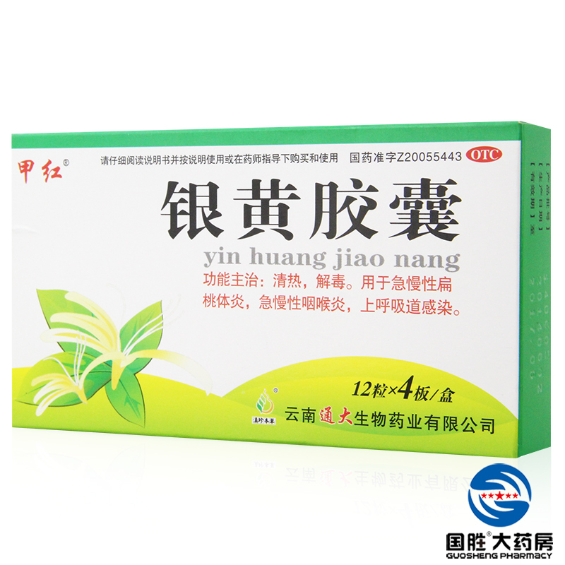 2盒】甲红 银黄胶囊 48粒 清热解毒消炎 急慢性咽炎 扁桃体炎