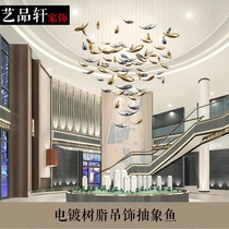 Hotel atrium pendant electroplating fish restaurant aerial decoration hanging pendant creative resin fish Home Soft
