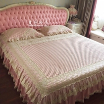 Dayima pink lace princess European bed cover bed skirt silk satin cloth three pieces bed cover bed hat 1 8m bed skirt customized