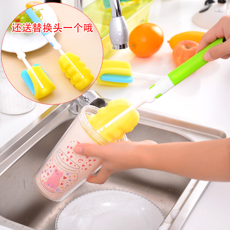 Milk bottle coffee cup brush kitchen durable thickened plastic does not hurt hands strong decontamination brush cup brush with replacement head