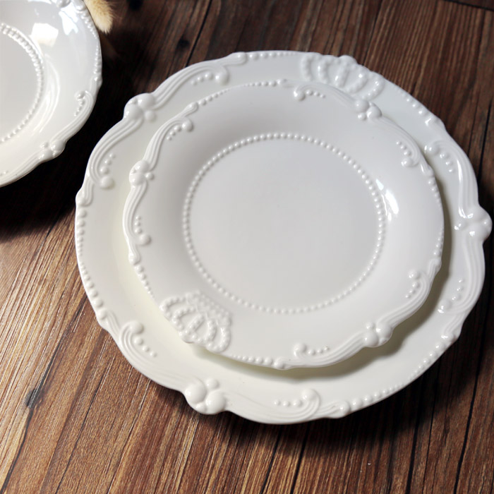 Eurostyle Pure White Western Dining Tray Steak Tray Cake Tray Western Dining Cutlery Relief Crown Ceramic Plate Disc Plate