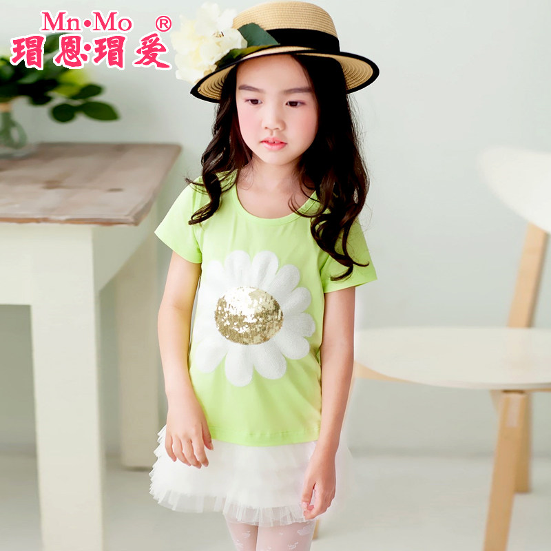 瑁恩瑁爱新款儿童夏装打底裙女中童圆领短袖蕾丝连衣裙淑女公主裙