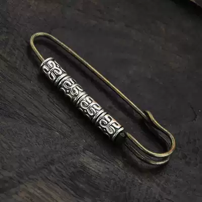 Retro National style original Miao silver warp tube bronze brooch pin sweater literary classical accessories