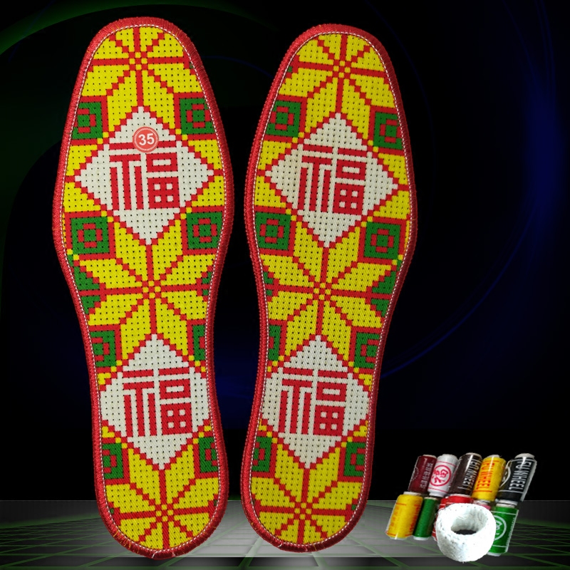 Cross-stitch insole men's sweat-absorbing and deodorant printing pure cotton semi-finished product pinhole non-fading handmade full embroidery with thread needle