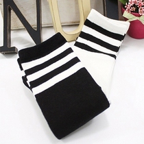 Children's pure cotton stockings black and white stripes on the knees pure white student uniforms show socks for boys and girls