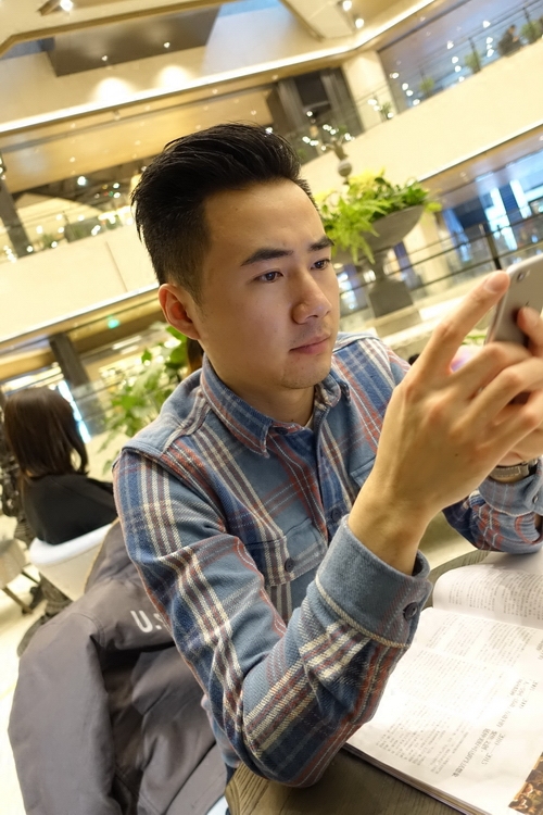 BF6-1春秋季长袖衬衫男士蓝格子复古休闲修身轻做旧纯棉衬衣日常